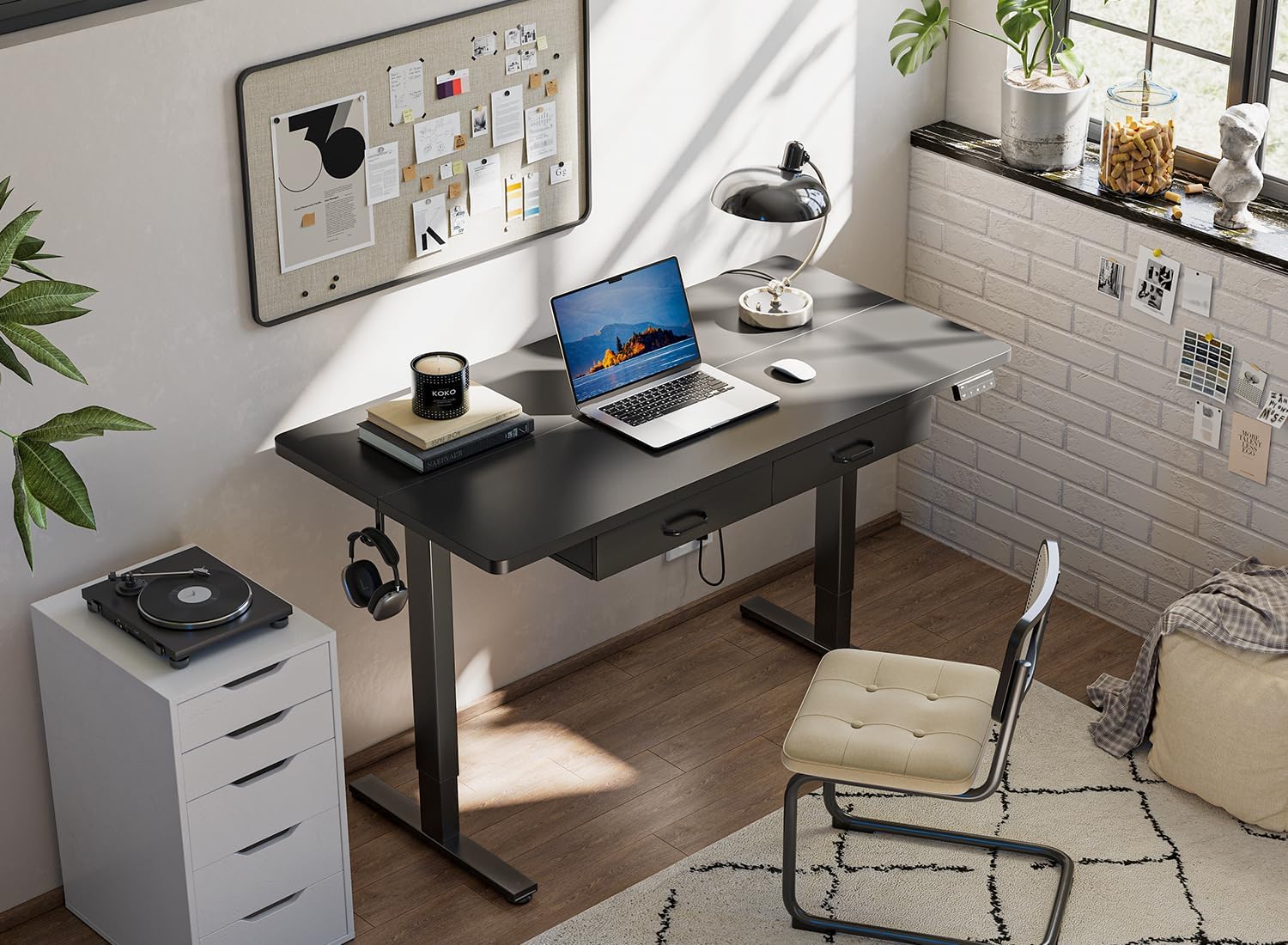 Adjustable Height Electric Standing Desk with Double Drawer