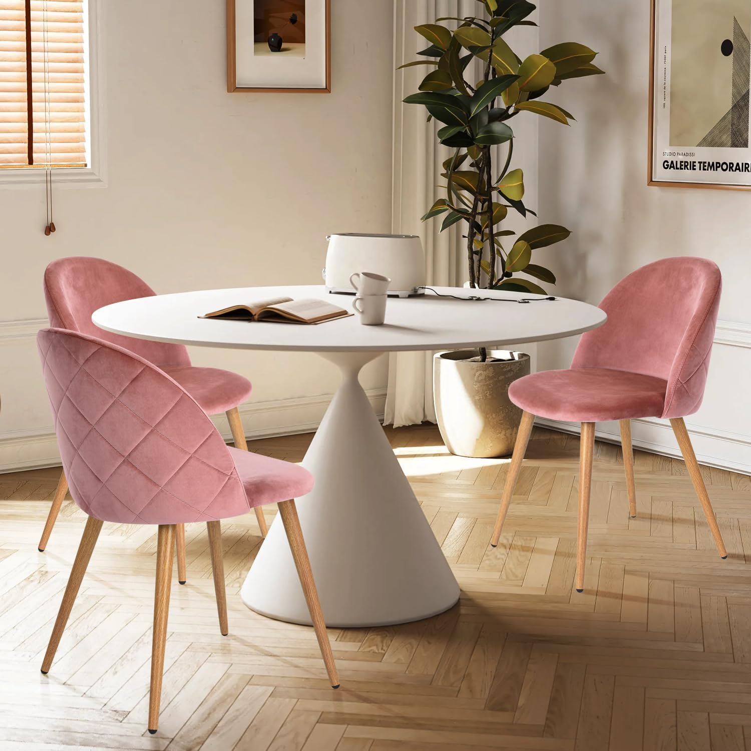 Upholstered Velvet Dining Chair Mid Back Armless with Wood Legs