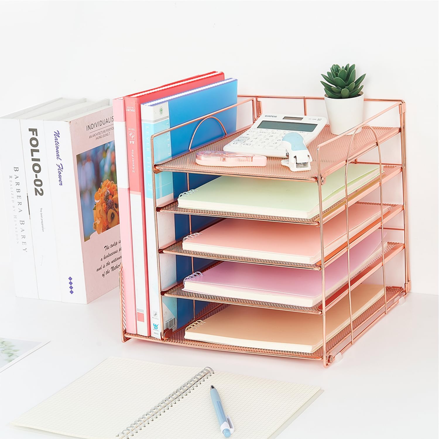 Desk Organizers and Accessories, 5-Tier Paper Letter Tray Organizer with File Holder, Office Supplies