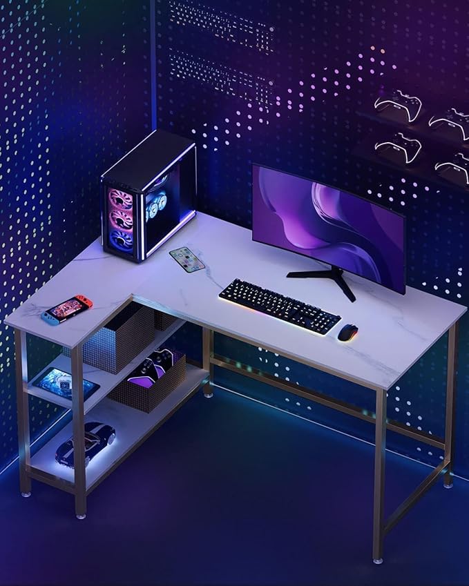 L Shaped Computer Desk - Home Office Desk with Shelf, Gaming Desk Corner Table for Work