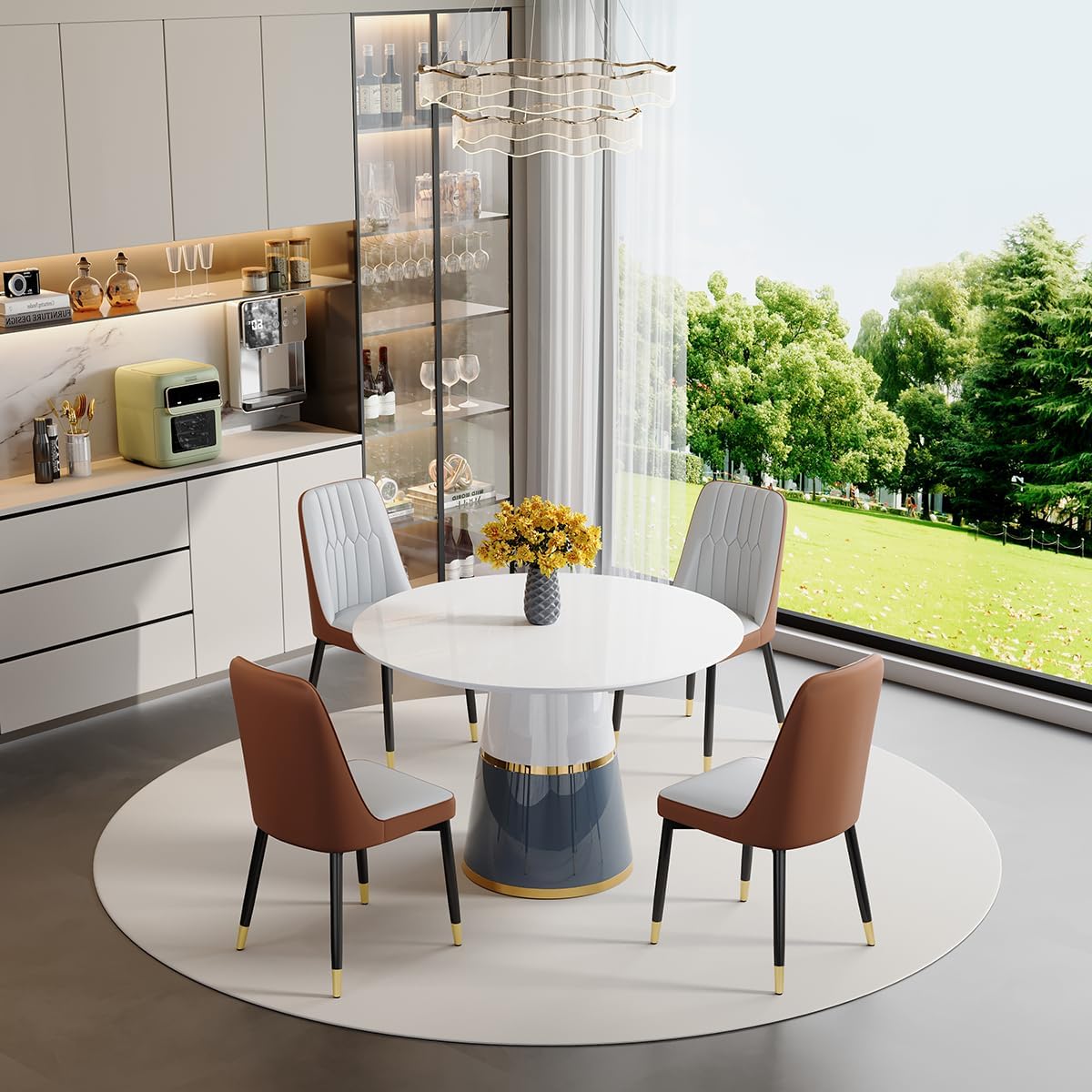 Round Dining Table Set for 4, 45'' White Round Dining Table Set 4