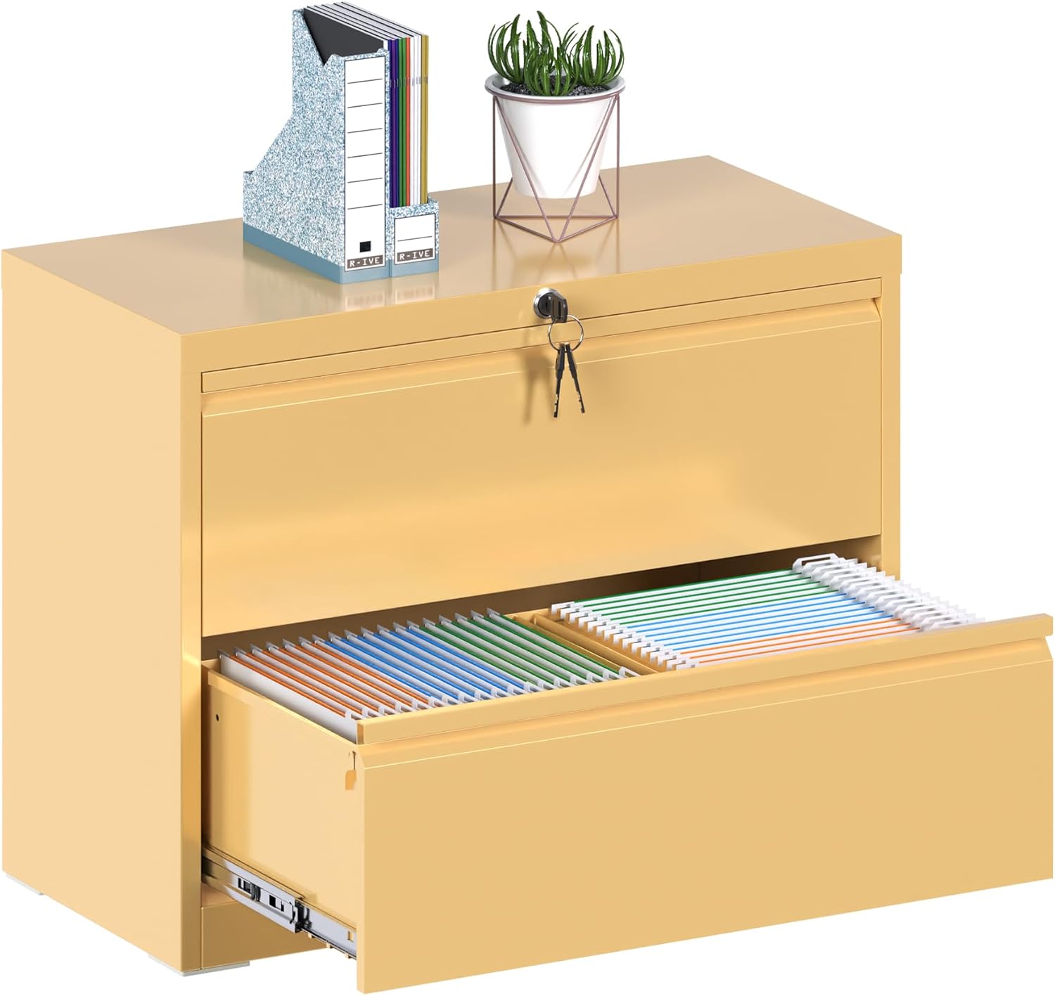 2 Drawers Lateral File Cabinet, Metal Lateral Filing Cabinet, Office Wide Storage File Cabinet for Letter/Legal/A4 Size