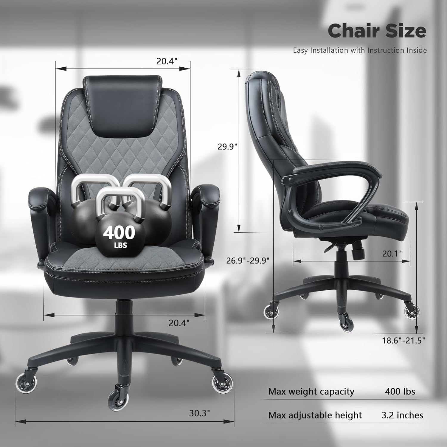 Executive Office Chair with Lumbar Support 400lbs Breathable Fabric Big and Tall Office Chair