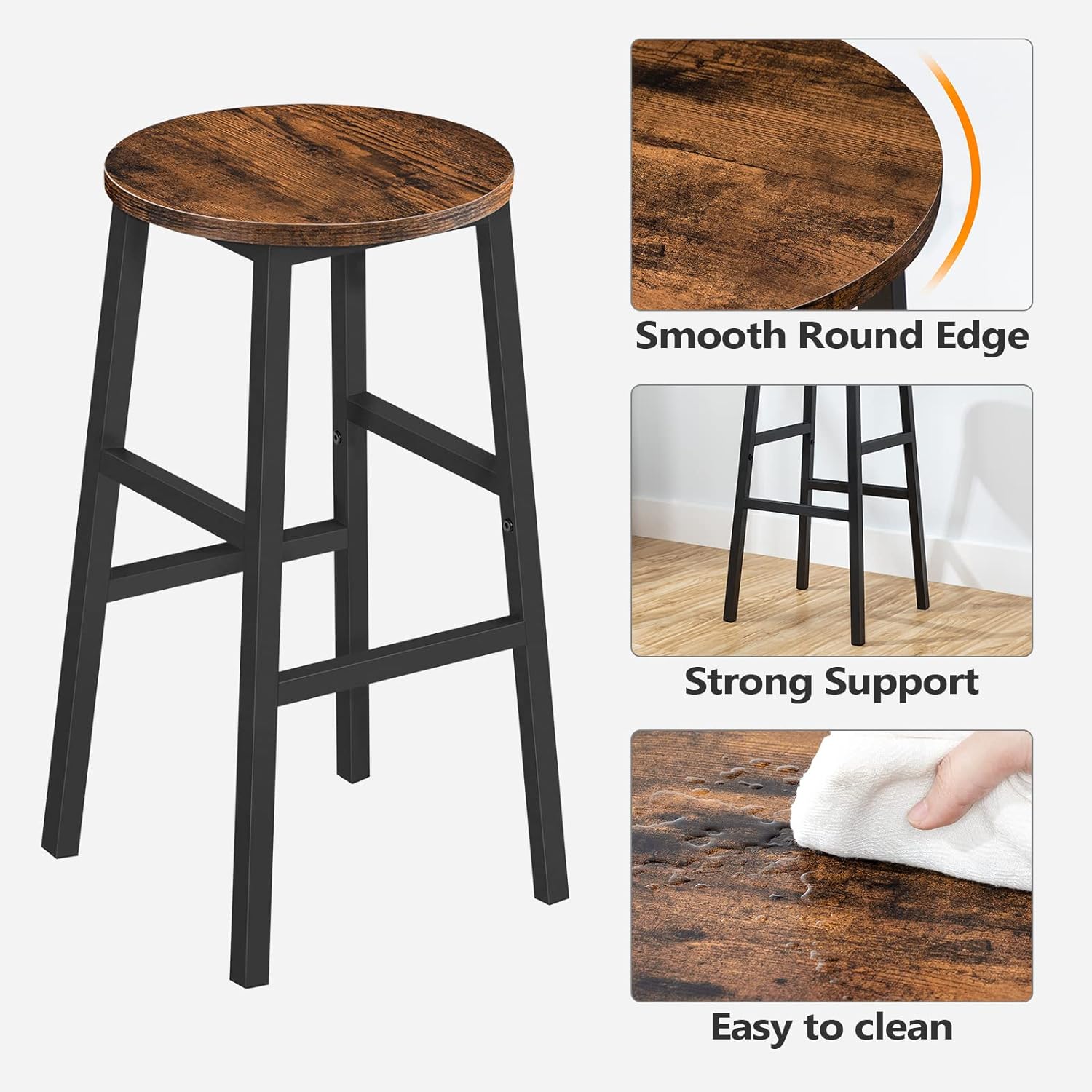 24.4 Inch Kitchen Breakfast Bar Stools, Industrial Bar Stools