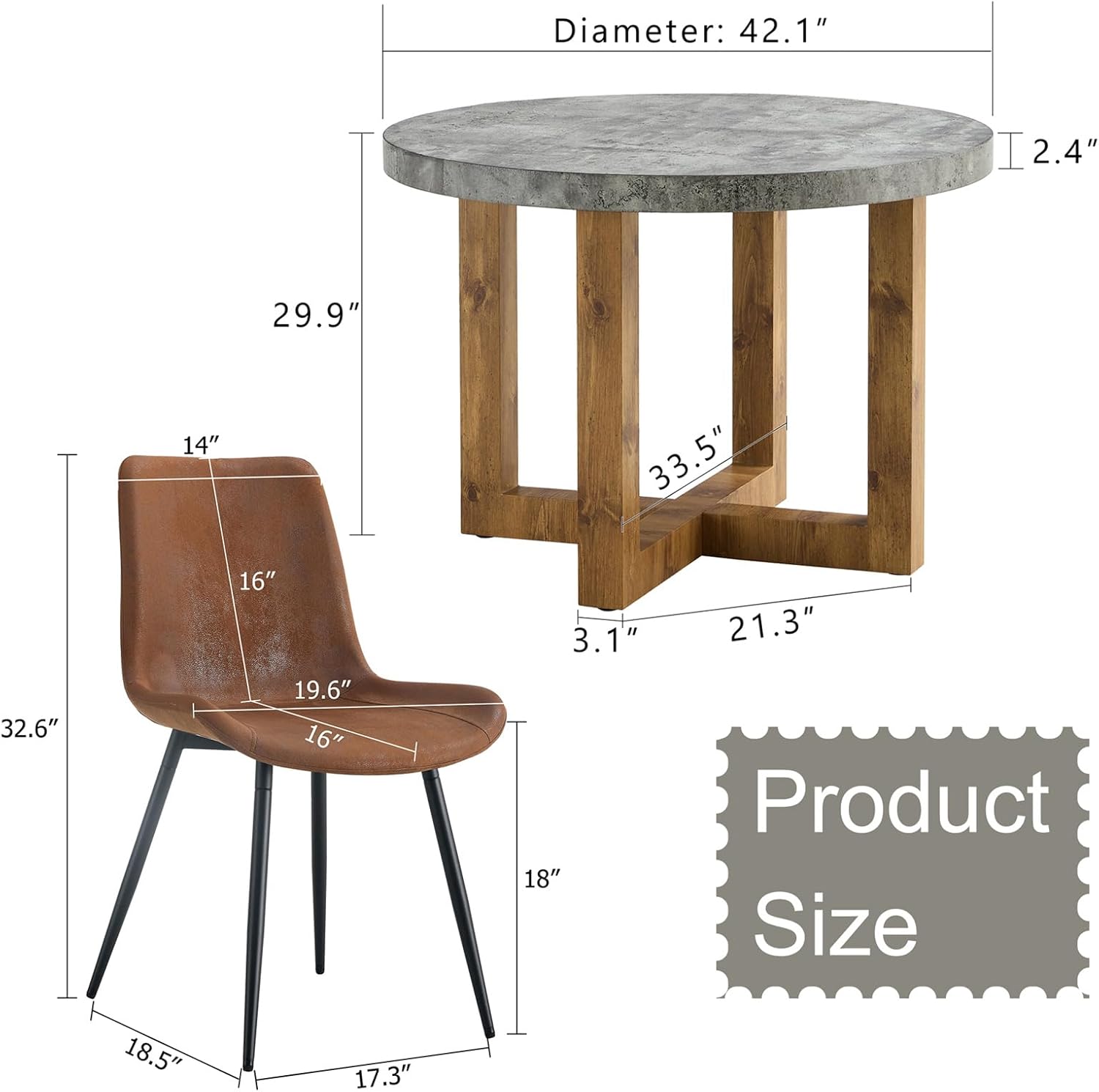 Round Dining Table Set for 4, Farmhouse Kitchen Table Small 42 Inch