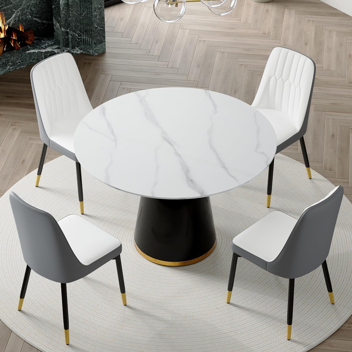 Round Dining Table Set for 4, Modern Round Dining Table Small 45 Inch