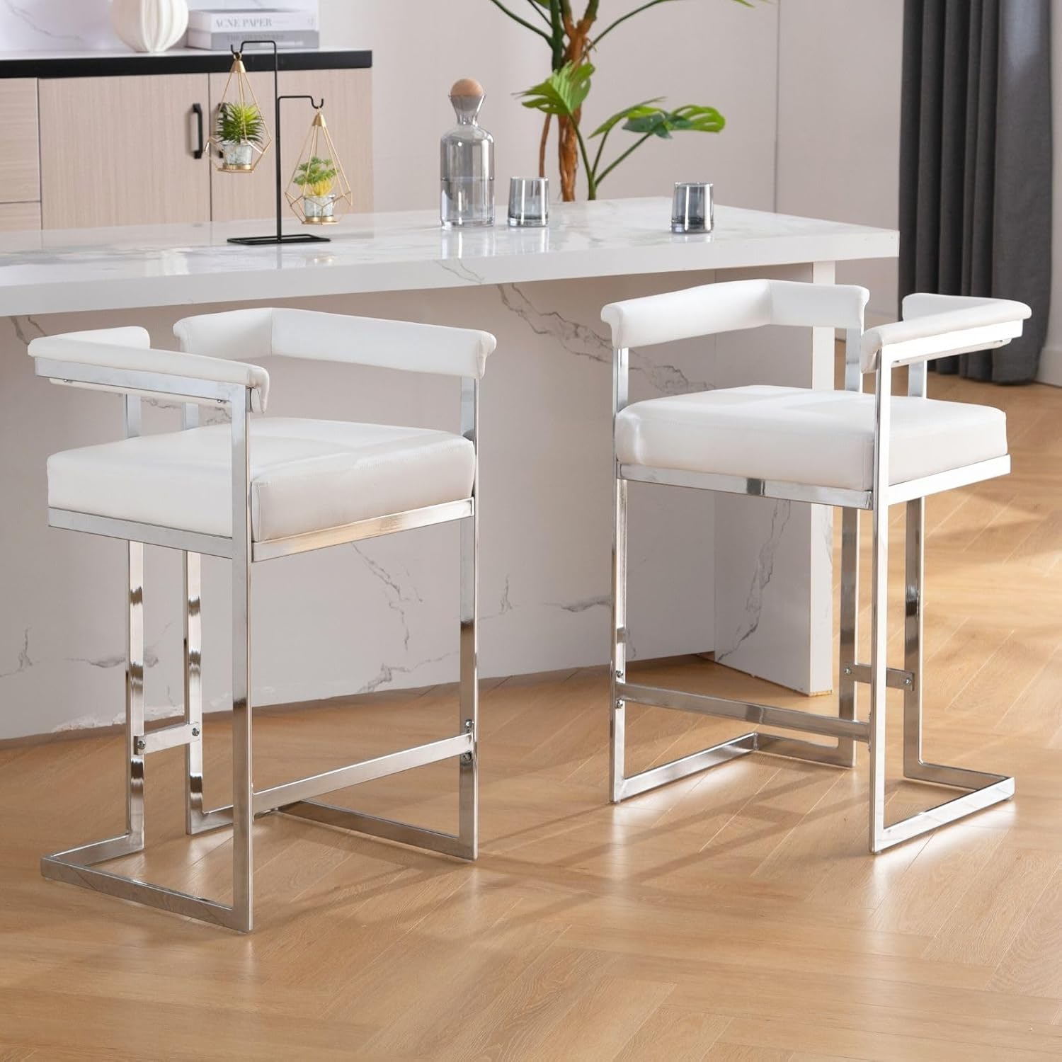 Modern Bar Stools Set of 2, 26" Counter Height Stool with Chrome Finish Metal