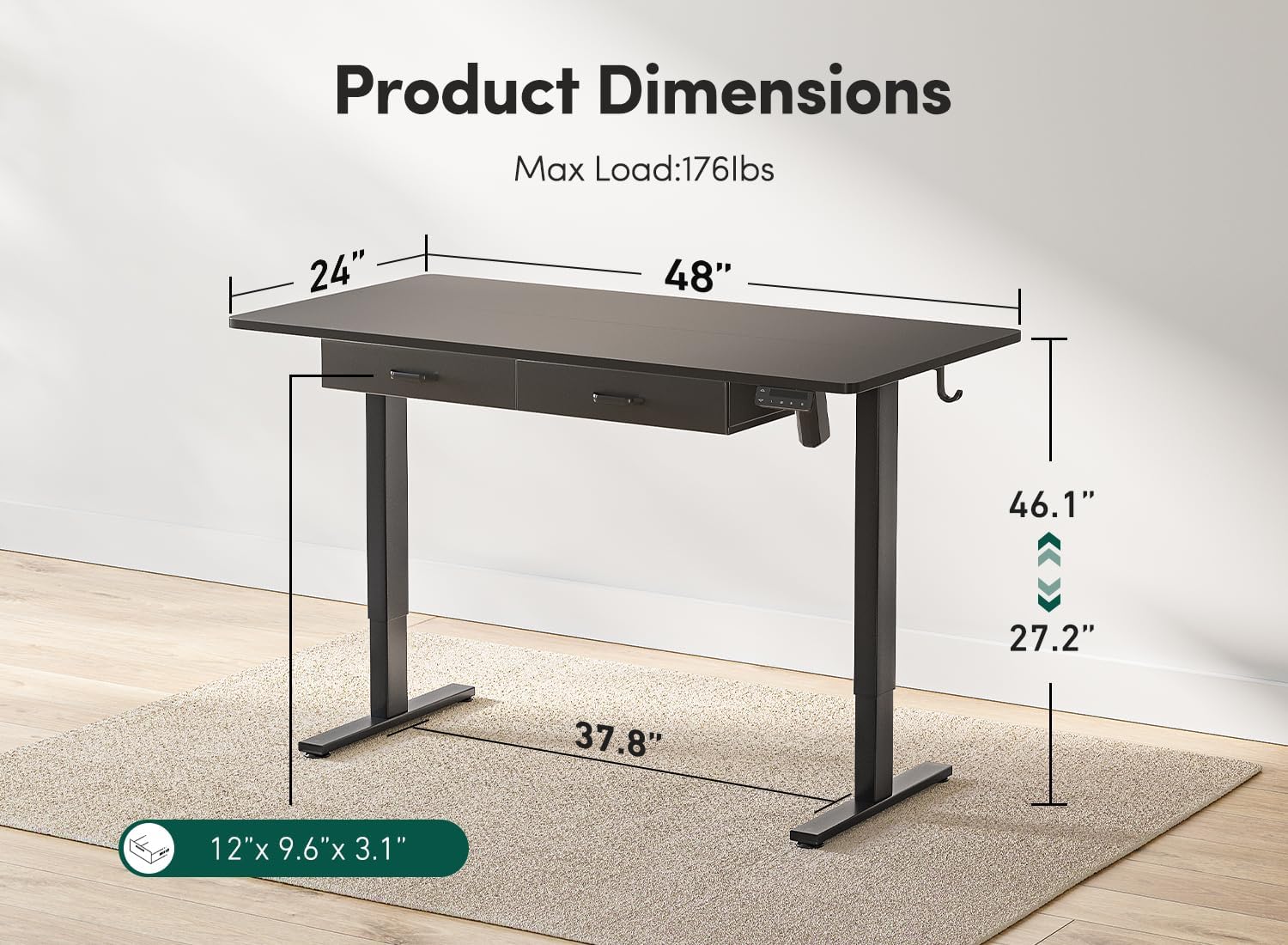 Adjustable Height Electric Standing Desk with Double Drawer