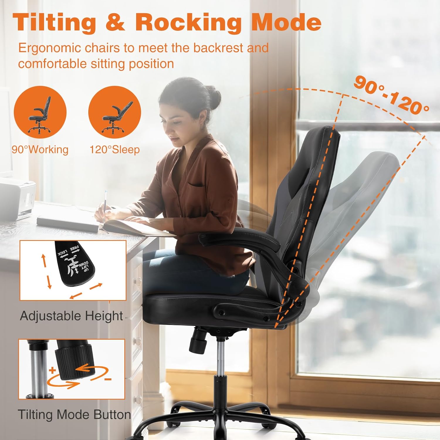 Computer Gaming Ergonomic Office Chair Seat with Lumbar Support Adjustable Height
