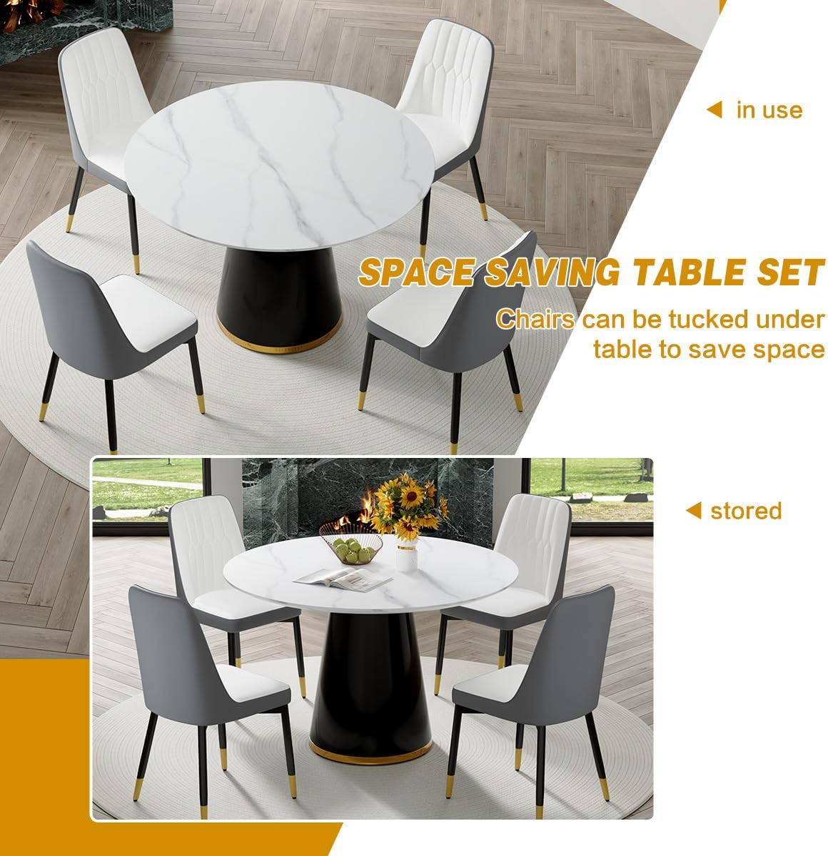 Round Dining Table Set for 4, Modern Round Dining Table Small 45 Inch