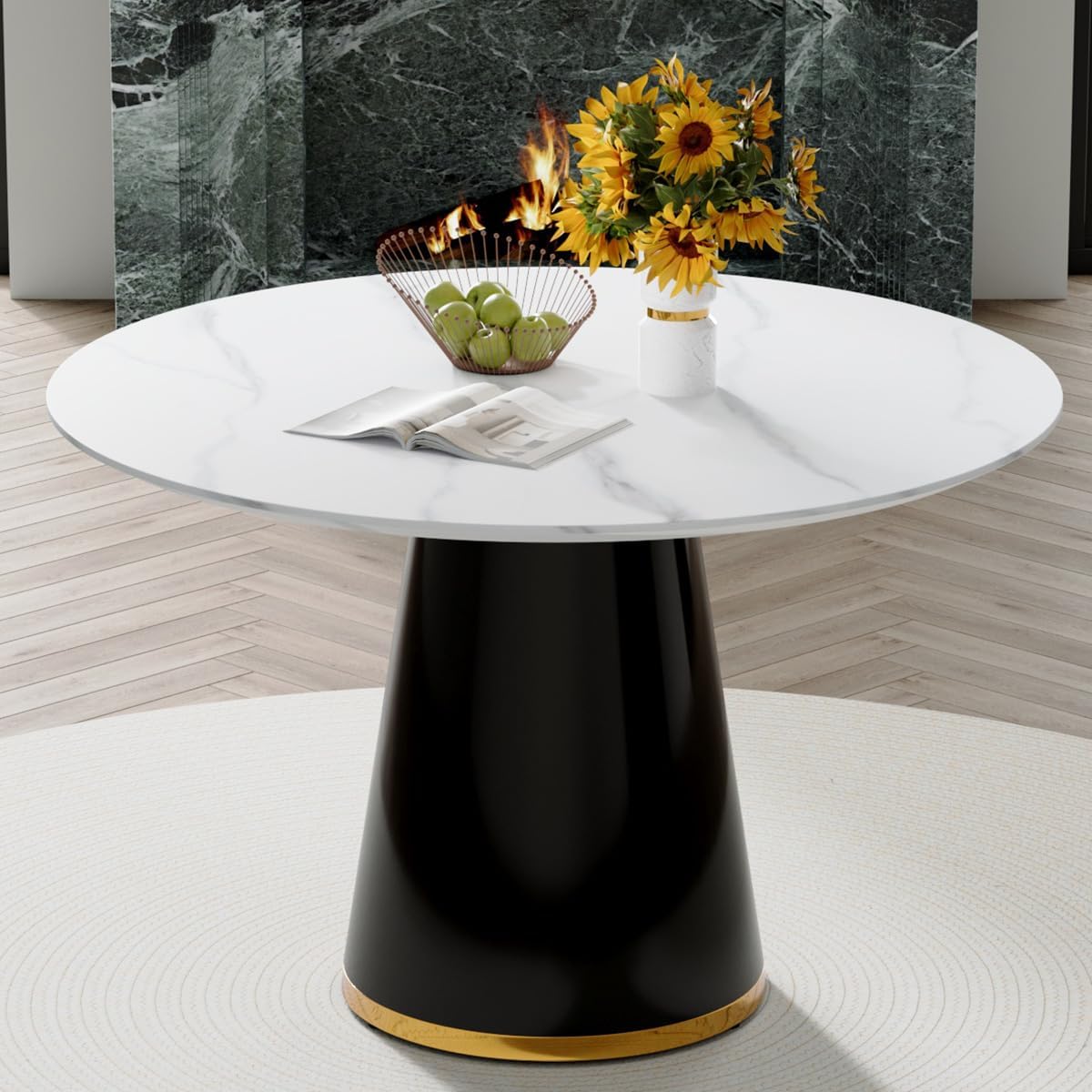 45" Round Dining Table, White Dining Table, Breakfast Nook Table