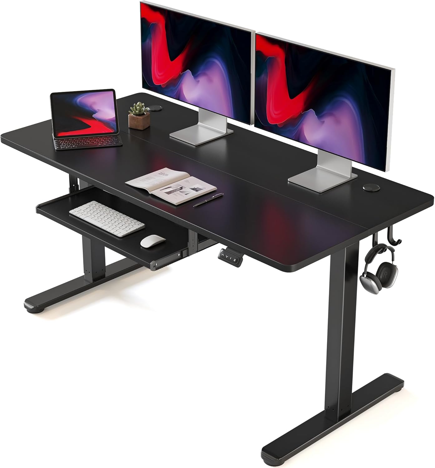 Standing Desk with Keyboard Tray, 55 × 24 Inches Electric Height Adjustable Desk
