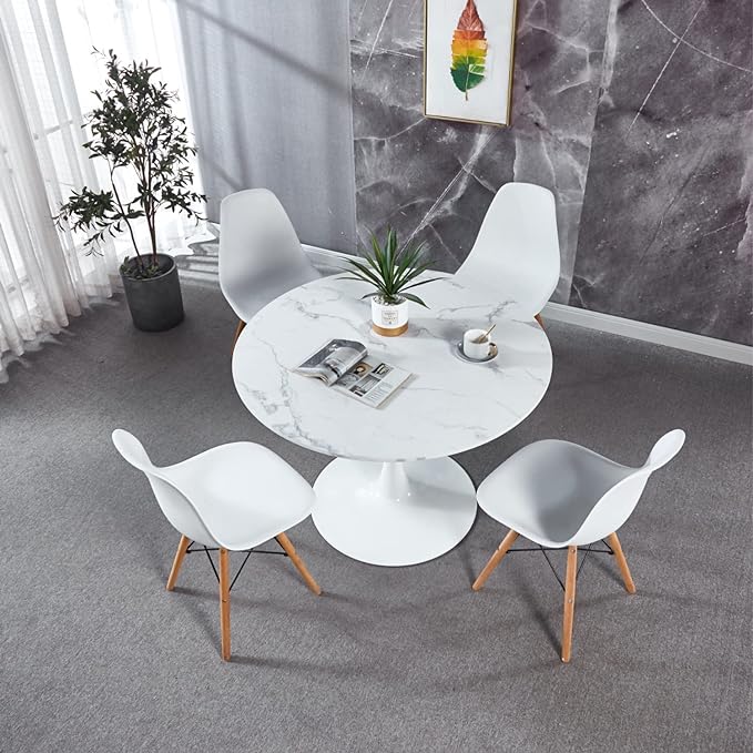 42" Round Dining Table with Faux Printed Marble Table Top