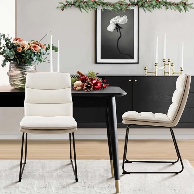 Dining Chairs Set of 2, Upholstered Modern Waffle Fabric Dining Room Chairs