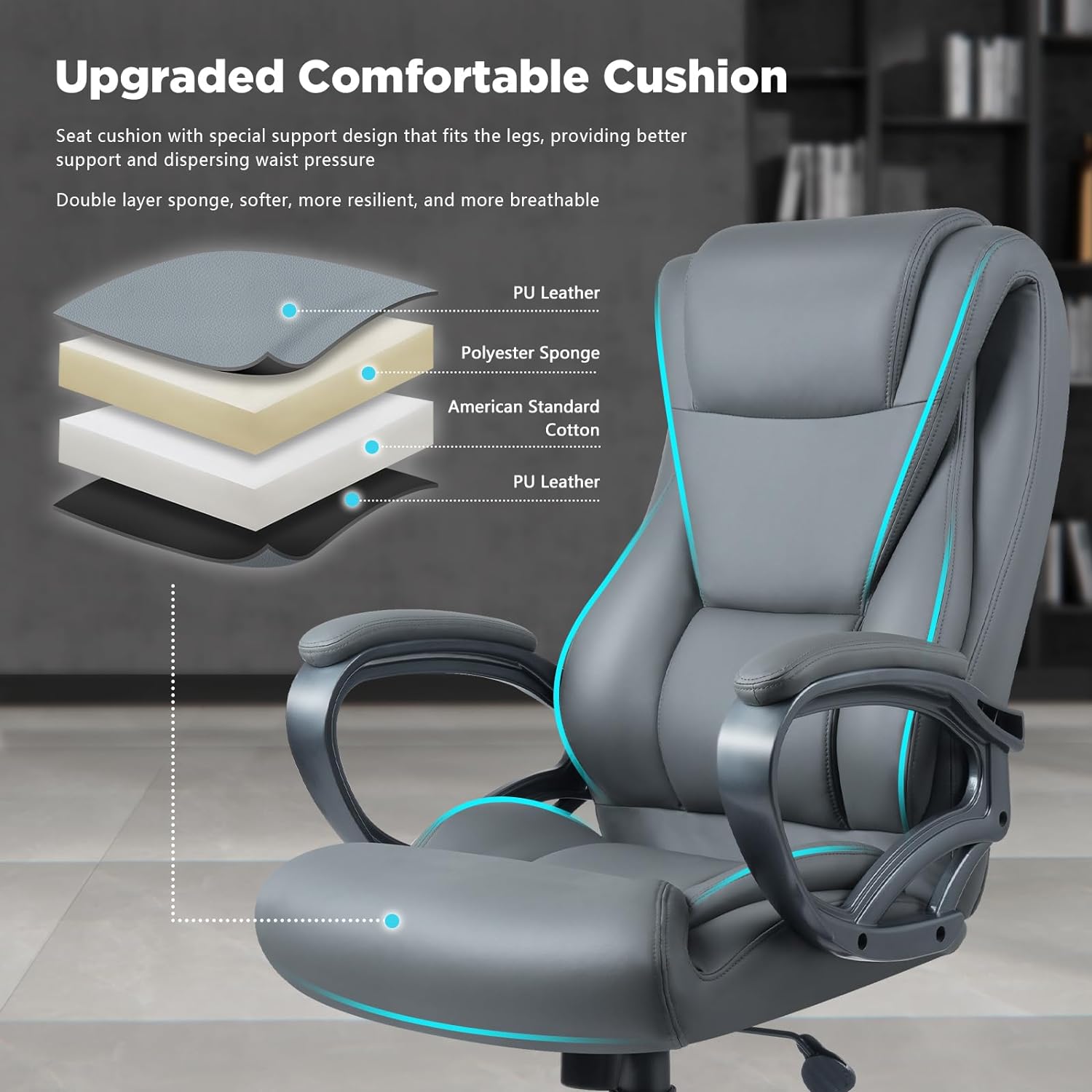 Executive Office Chair 400lbs Big and Tall Office Chair for Heavy People Wide Seat