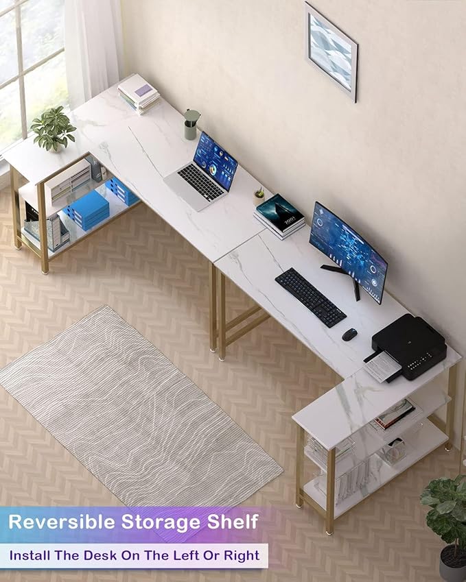 L Shaped Computer Desk - Home Office Desk with Shelf, Gaming Desk Corner Table for Work