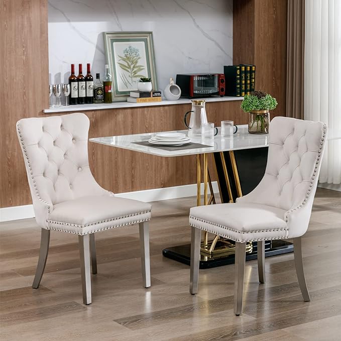 Dining Chairs Set of 2, Velvet Button-Tufted Armless Chairs