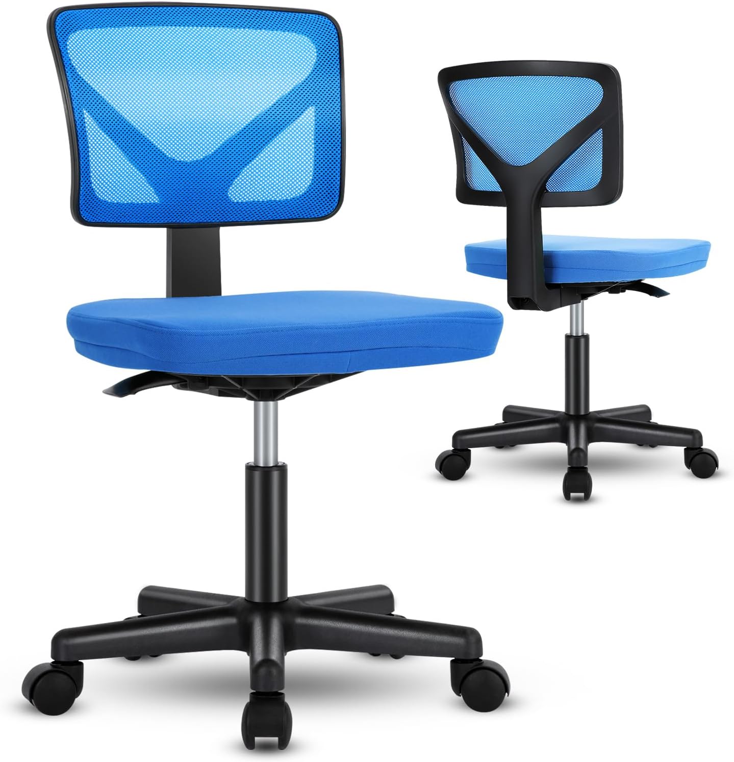 Armless Desk Chairs with Wheels Cute Home Office Chair No Arms, Ergonomic Adjustable Swivel Rolling Task Chair