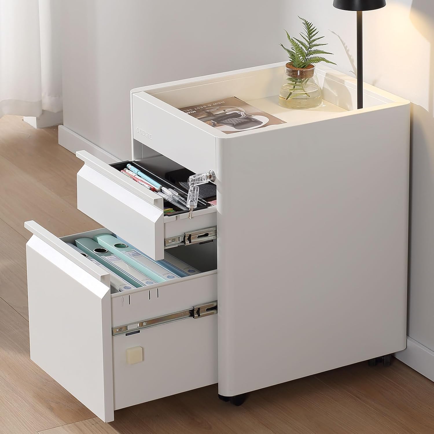 2 Drawer Mobile File Cabinet Top Storage Shelf, Rolling Metal Filing Cabinet for Legal & Letter File Anti-tilt Design with Lock