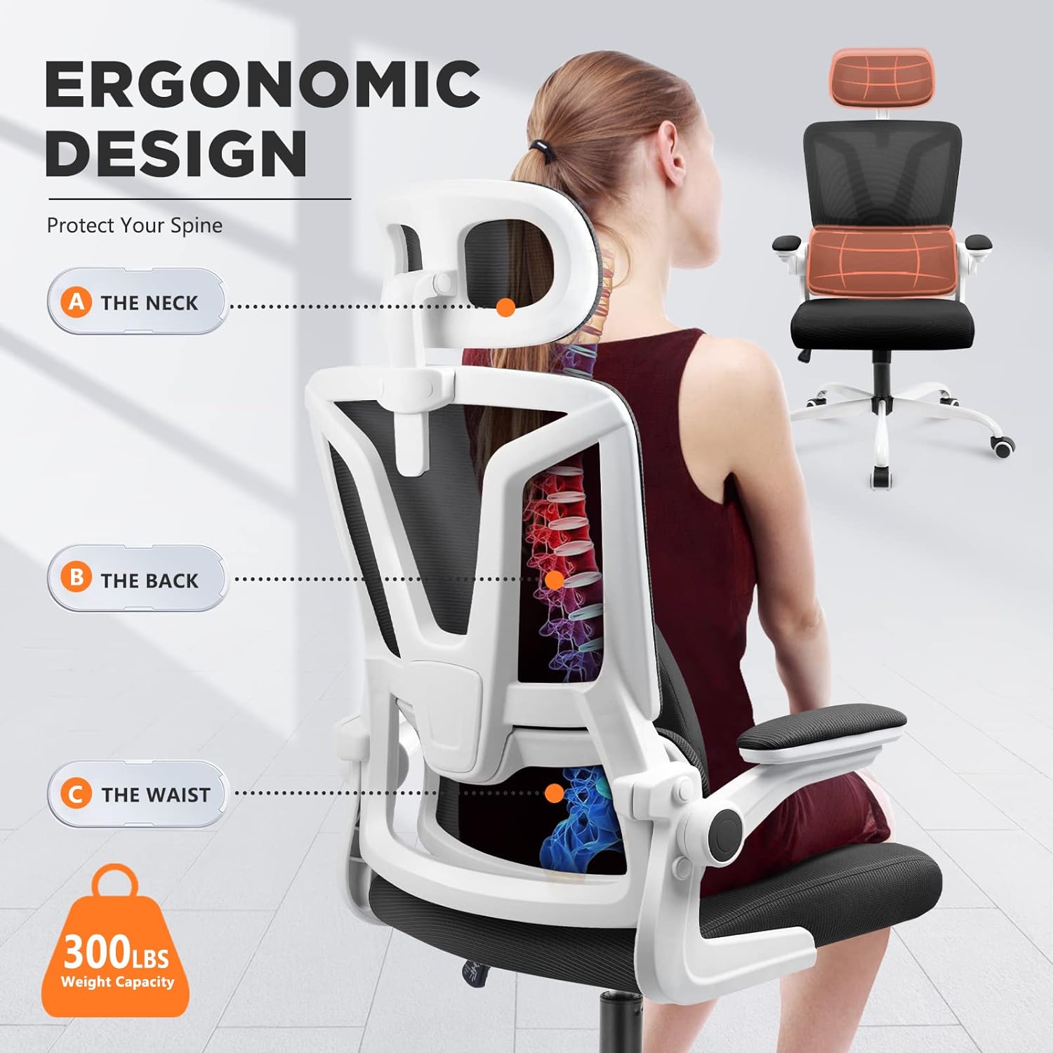 Black Ergonomic Office Chair with Lumbar Support Pillow
