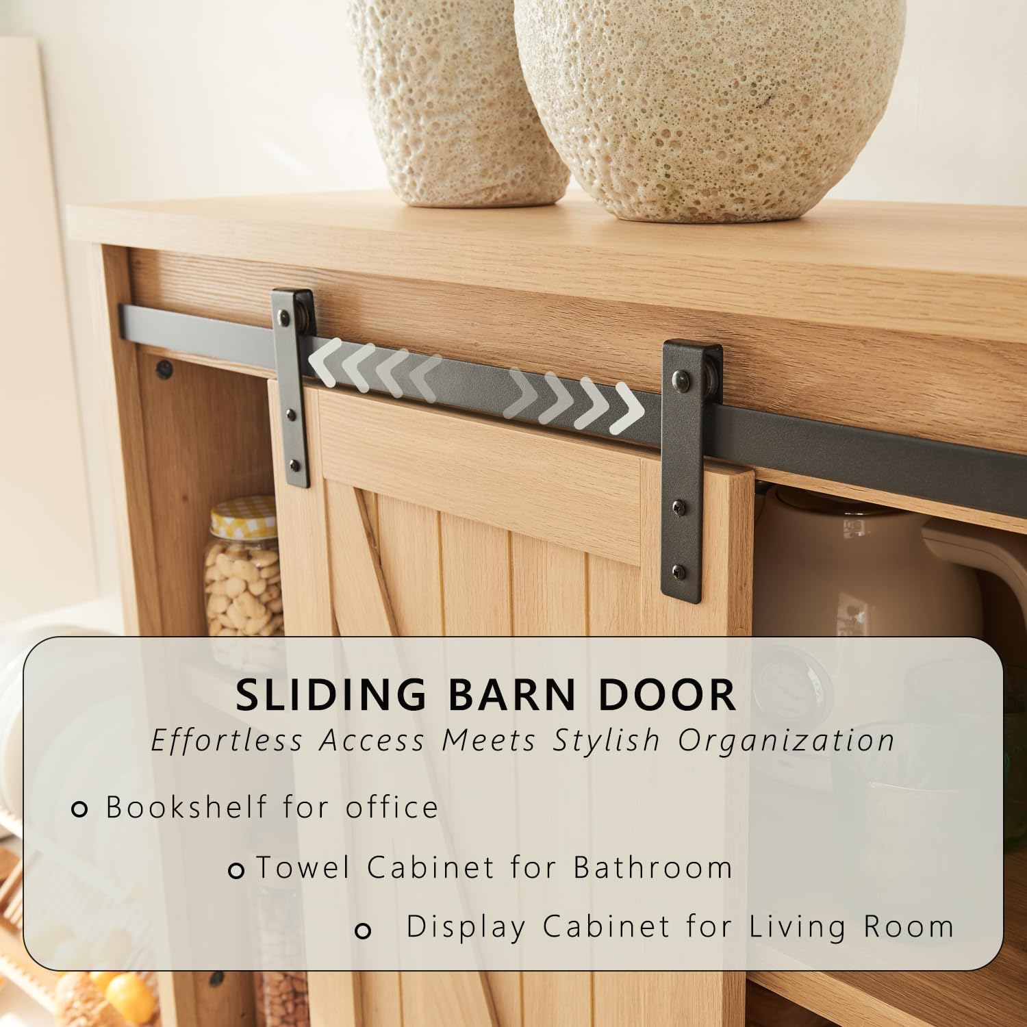 72” Tall Farmhouse Bookshelf, 32” Wide Large Modern Wooden Bookcase with Sliding Barn Door