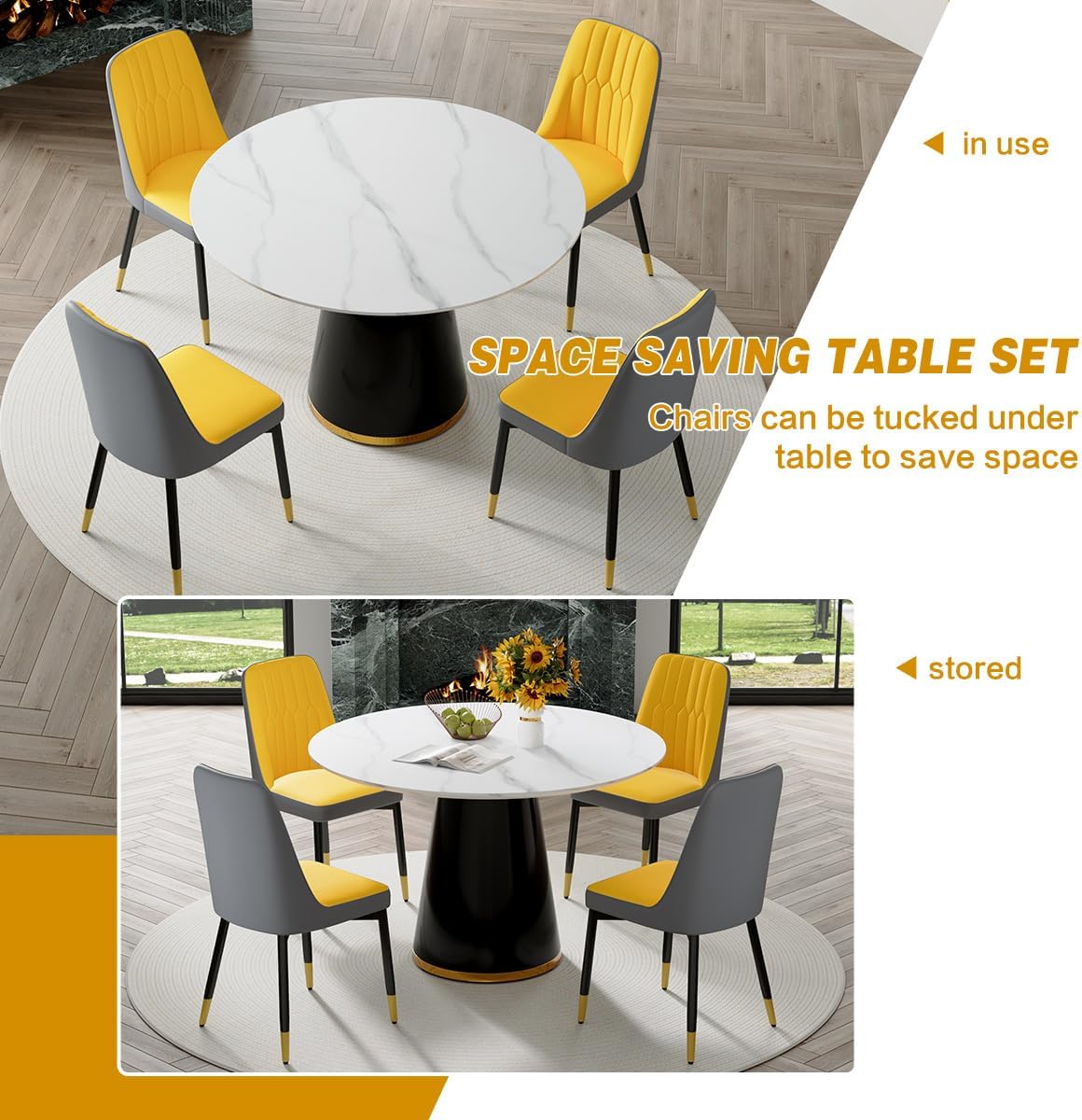 Round Dining Table Set for 4, Modern Round Dining Table Small 45 Inch