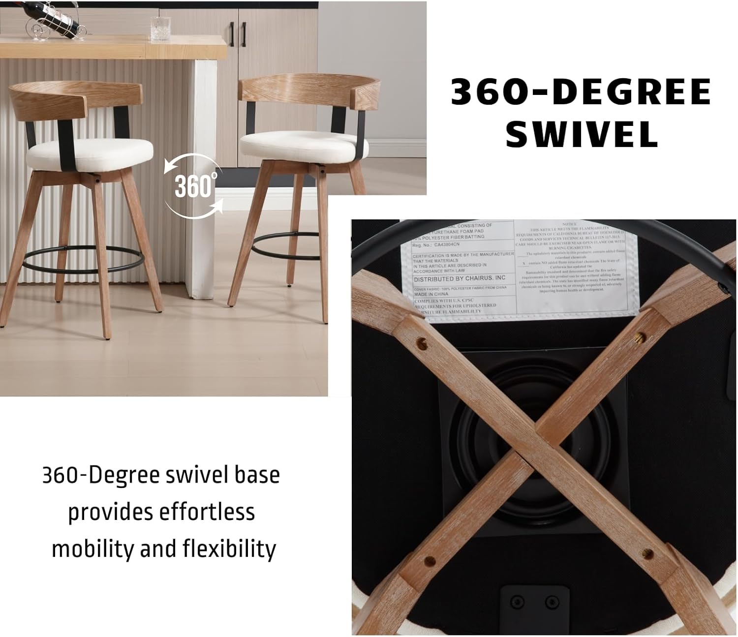 Swivel Bar Stools Set of 2-26" Counter Height Bar Stool with Footrest
