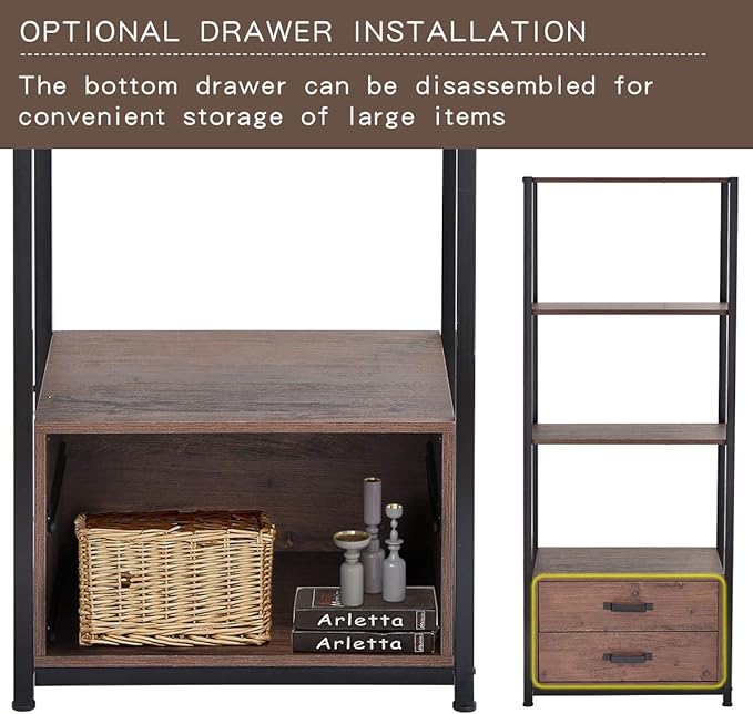 60" Tall Bookshelf with 2 Drawers