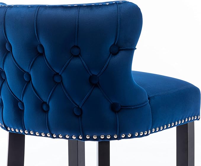 Velvet Wingback Bar Stools Set of 2, Contemporary Leisure 37" Upholstered Button Tufted Counter Height Bar Stool