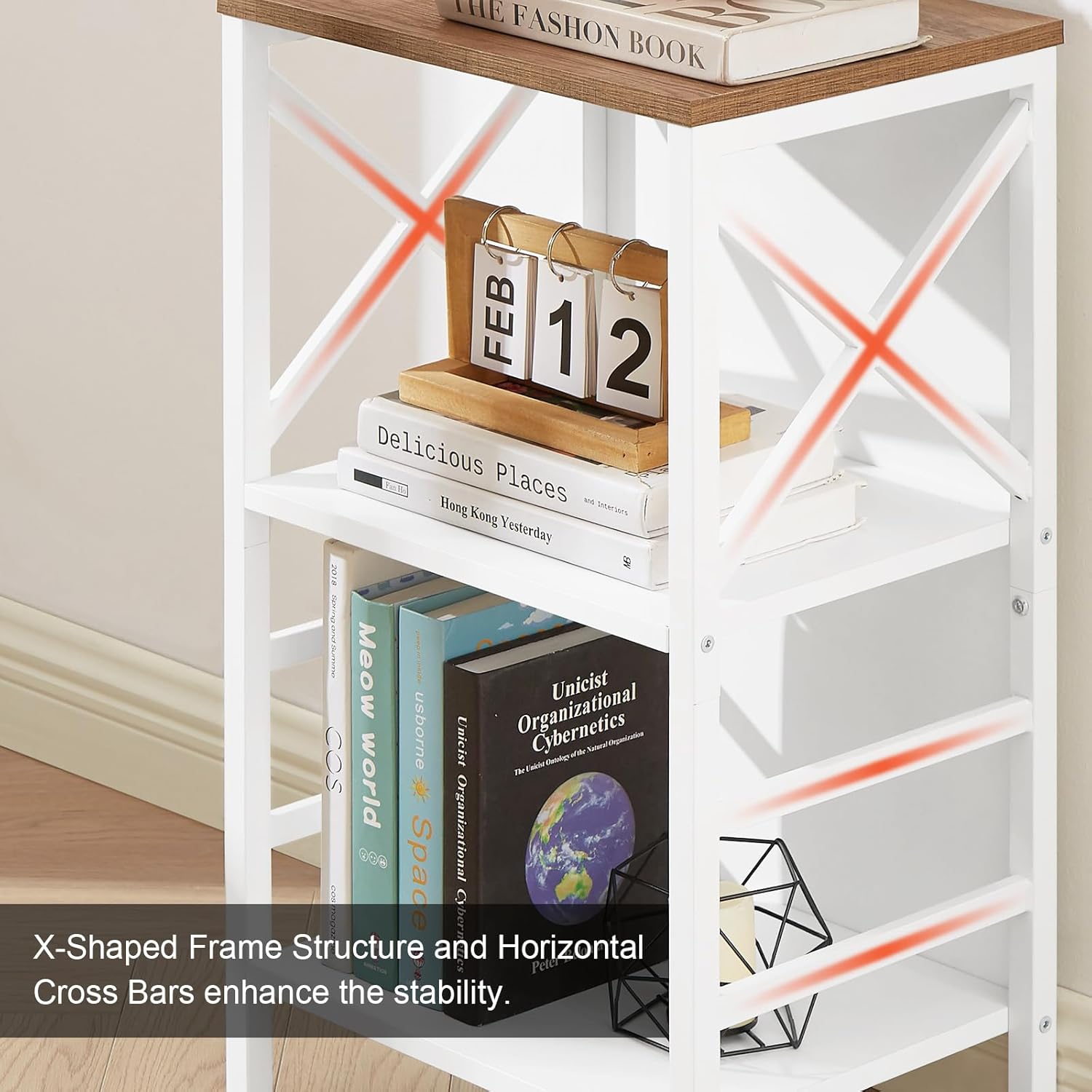 Small Bookcase,3 Tier Industrial Short Bookshelf with Metal Frame and Backboard,Low White Bookshelf