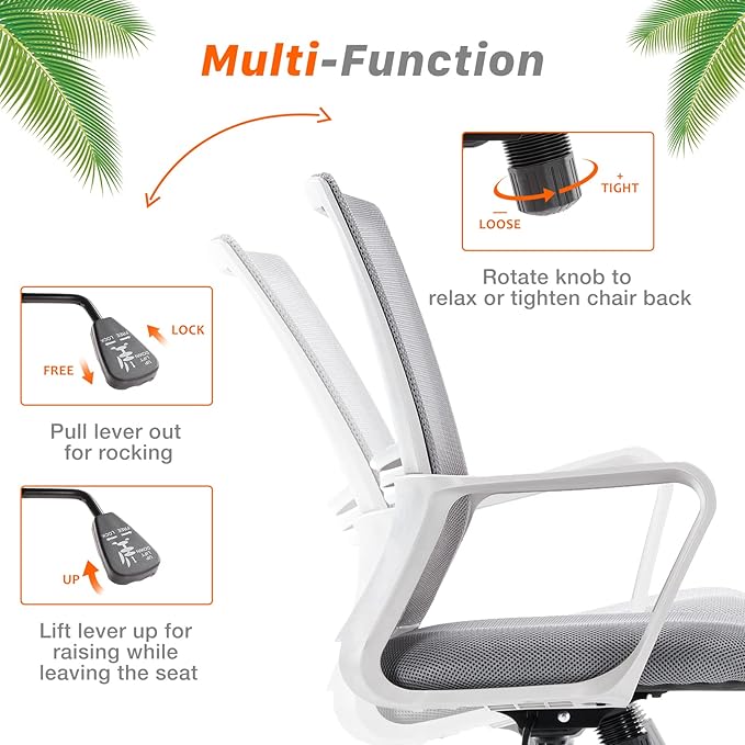 Mid-Back Mesh Tall Office Drafting Stool Chairs with Armrest for Standing Desk, Grey