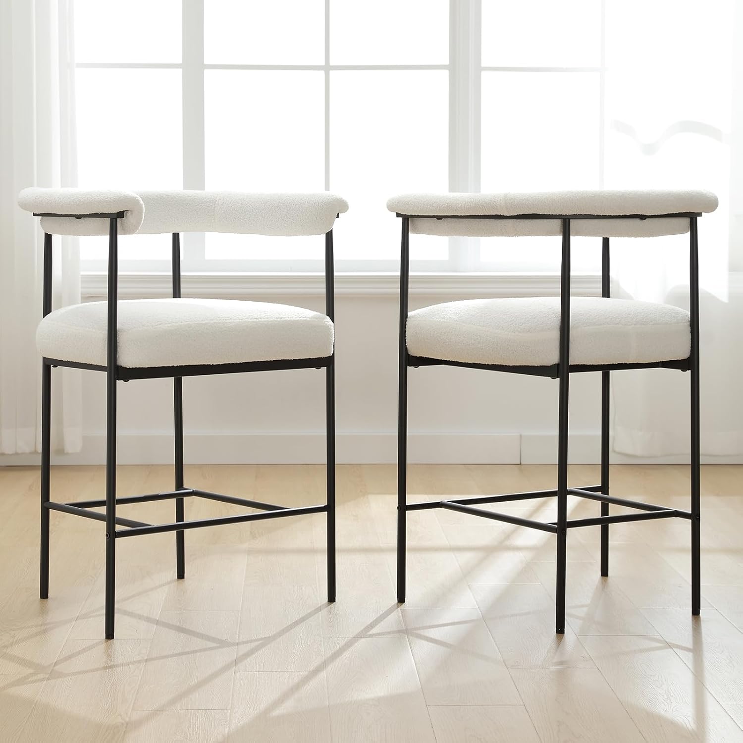 Modern Barrel Bar Stools Set of 2, 26" Counter Height Stools with Arms