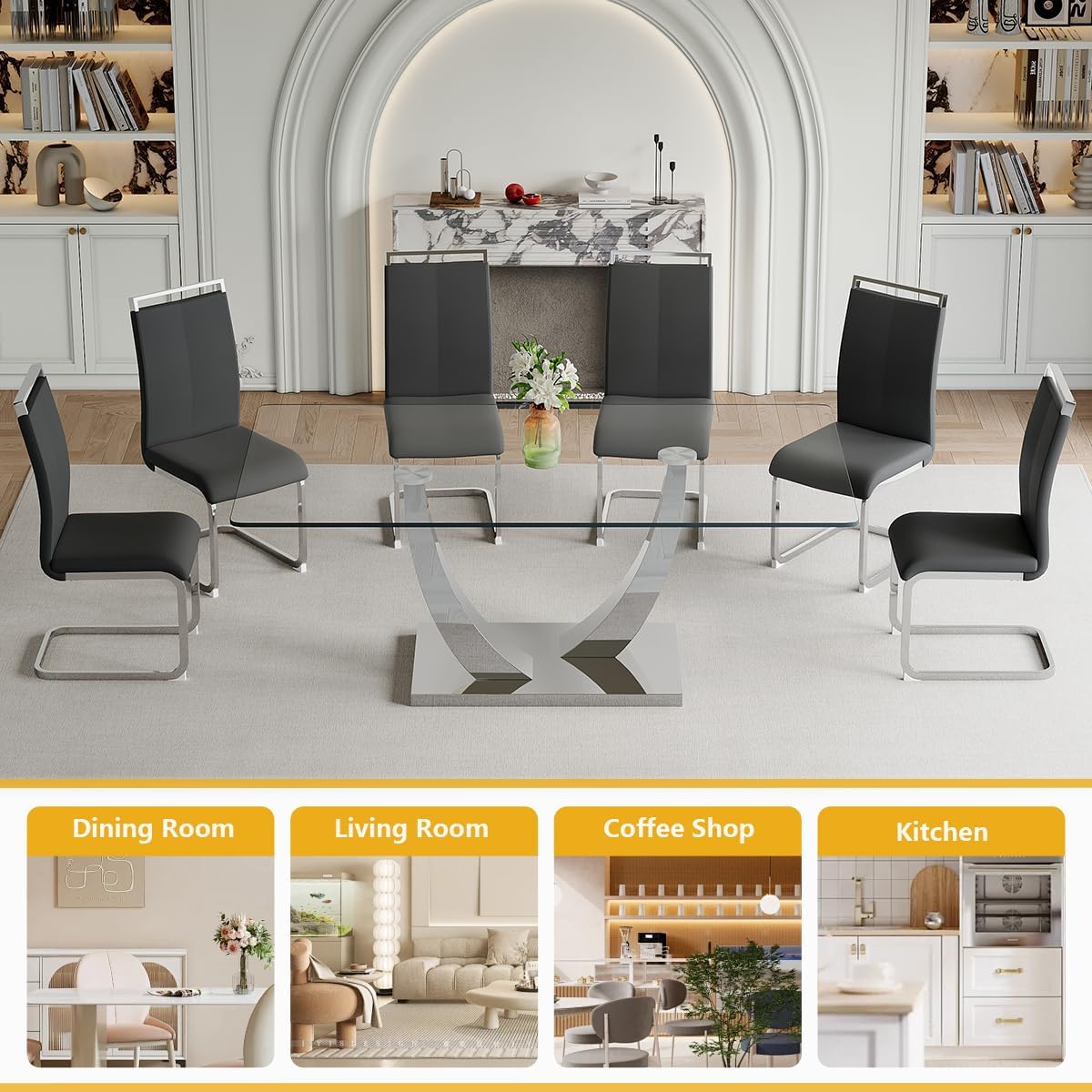 Glass Dining Table Set for 6, Dining Room Table Set 6
