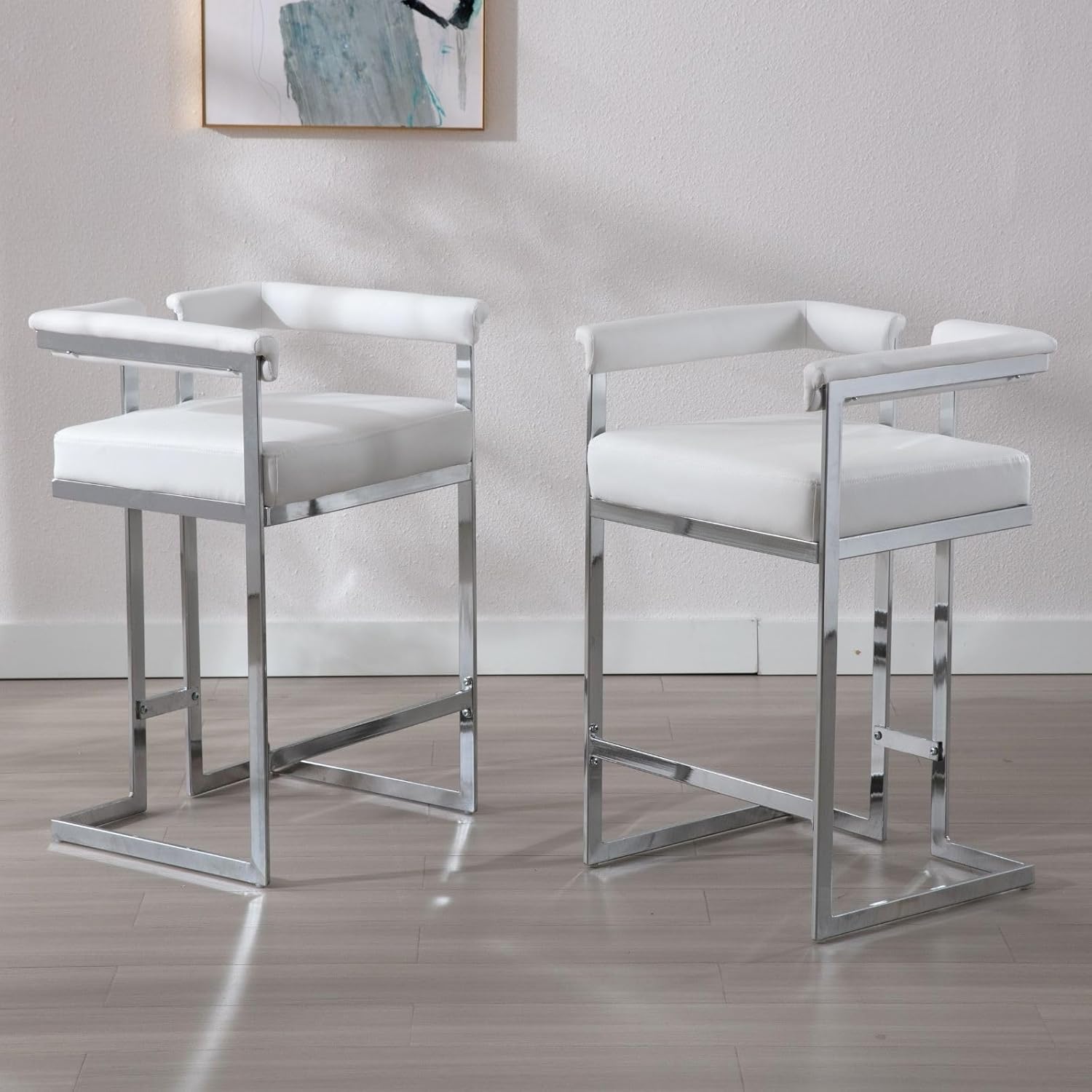 Modern Bar Stools Set of 2, 26" Counter Height Stool with Chrome Finish Metal