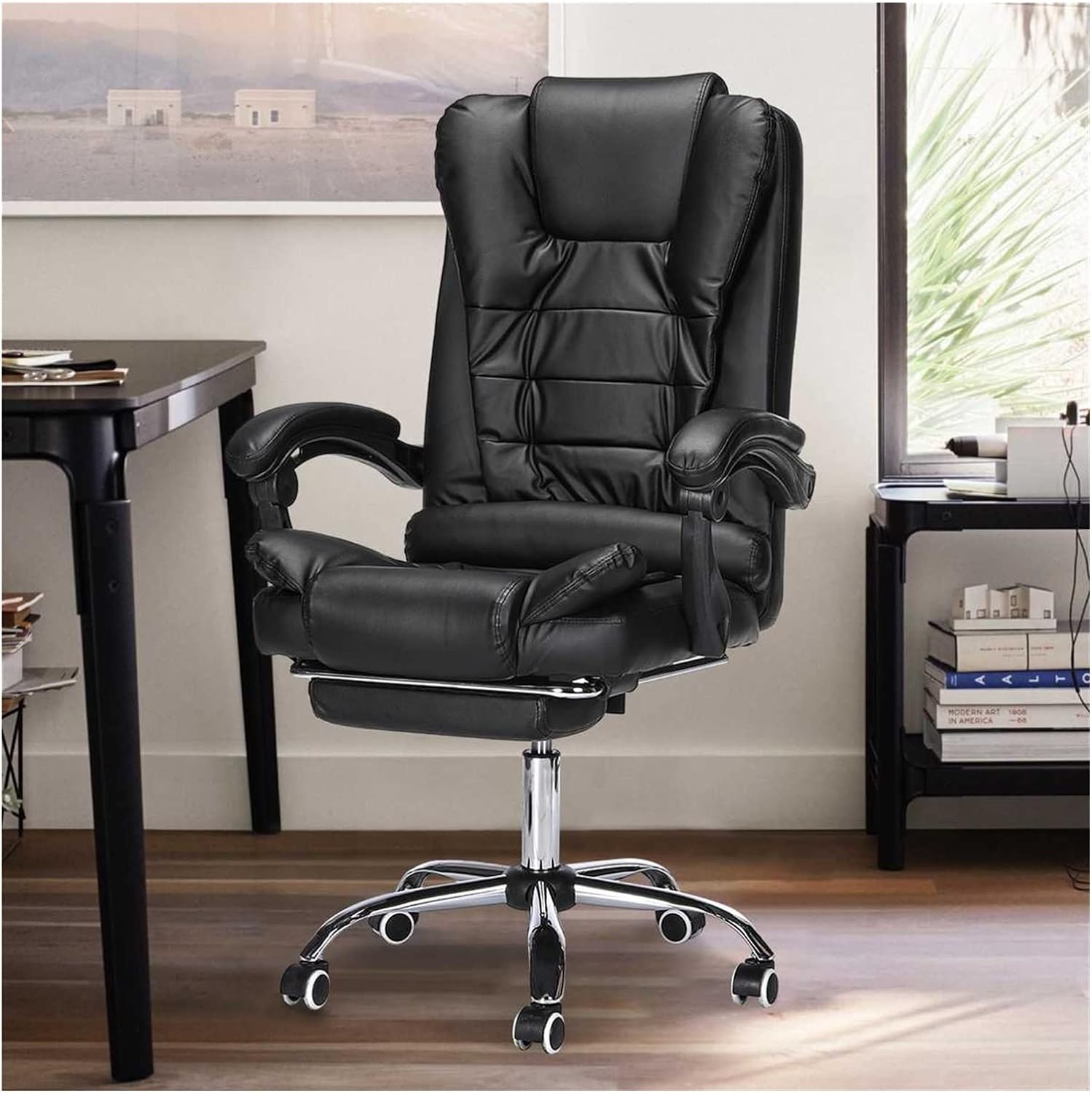 Executive Office Chair, Height Adjustable Pu Leather Office Chair with Padded Armrests and Lumbar Support