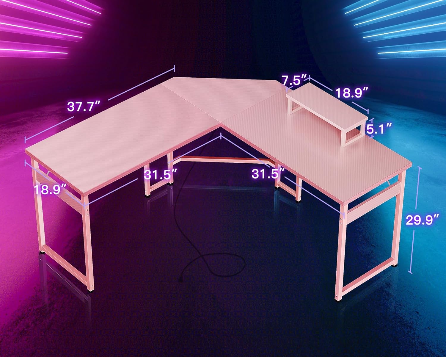 L Shaped Gaming Desk with Monitor Stand, Corner Desk Gaming Table for Home Office, Computer Desk Sturdy Writing Workstation