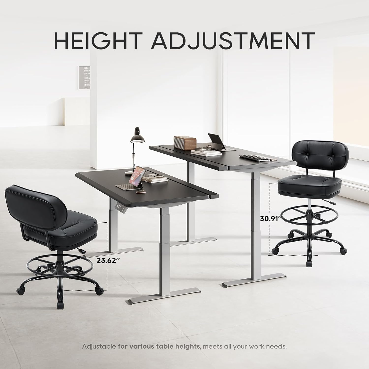 Drafting Chair-Tall Office Chair 275lbs, Standing Desk Chair with Adjustable Footrest Ring, Wide Seat, Thick Cushion and Back