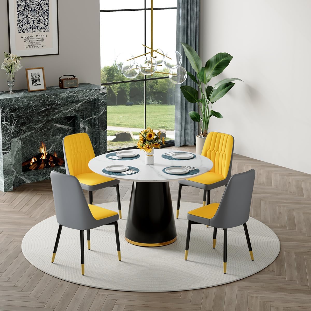 Round Dining Table Set for 4, Modern Round Dining Table Small 45 Inch