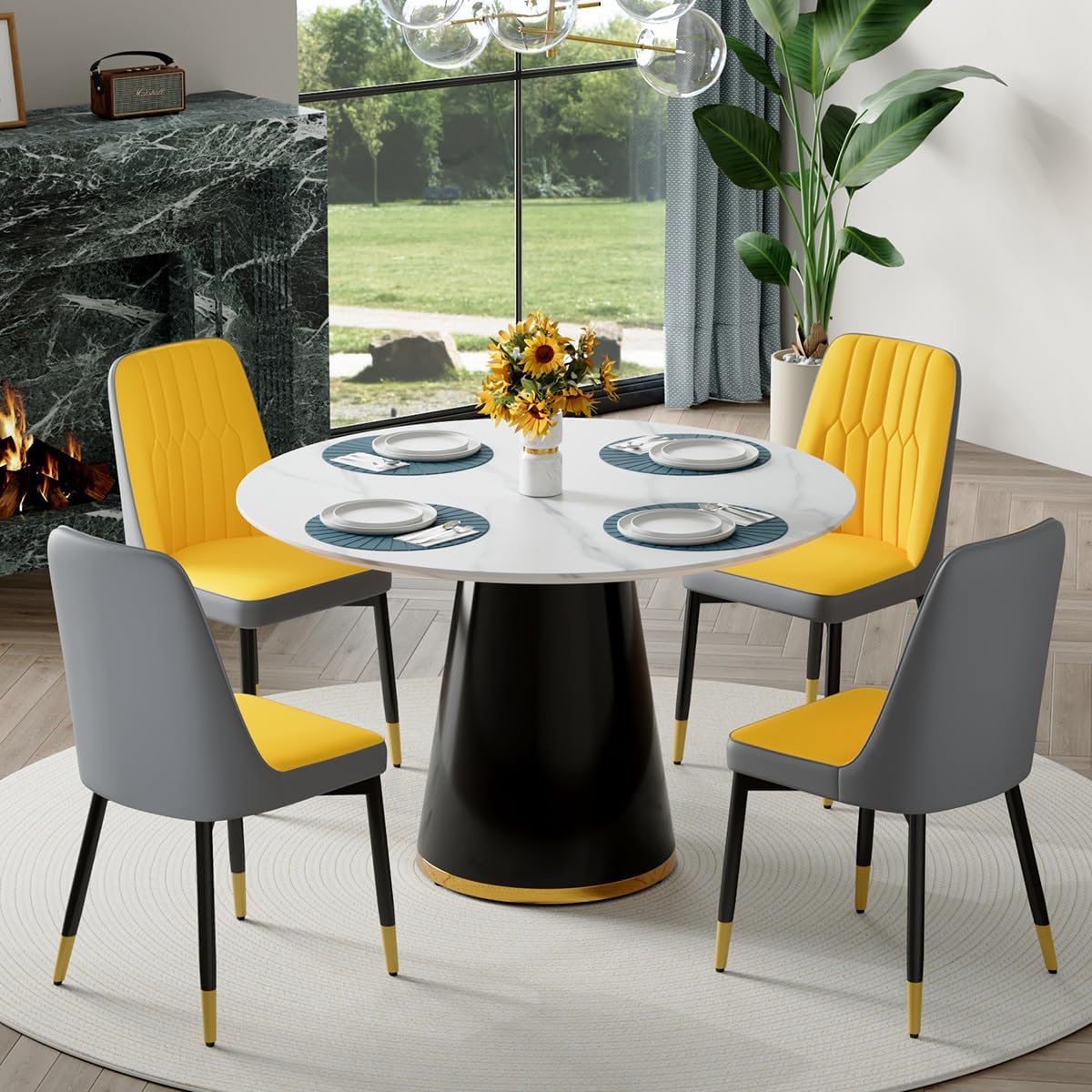 Round Dining Table Set for 4, Modern Round Dining Table Small 45 Inch