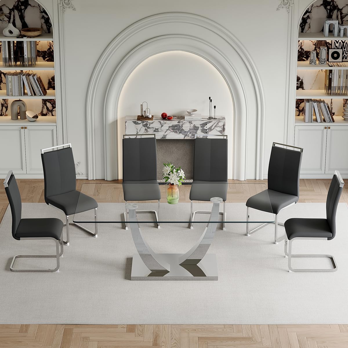 Glass Dining Table Set for 6, Dining Room Table Set 6
