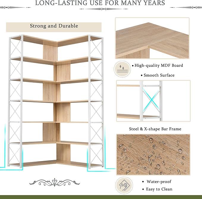 71" Tall Bookshelf, 7-Tier Bookcase