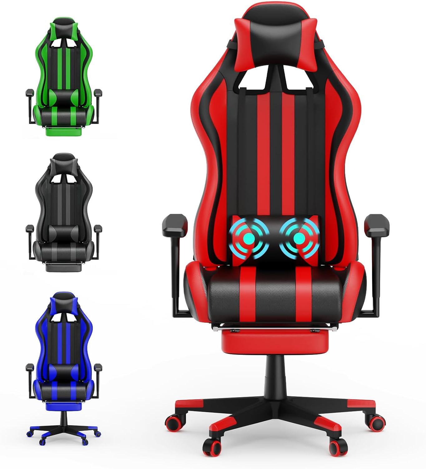 Red Gaming Chair with Footrest,Racing Ergonomic Massage Gaming Chairs for Adults