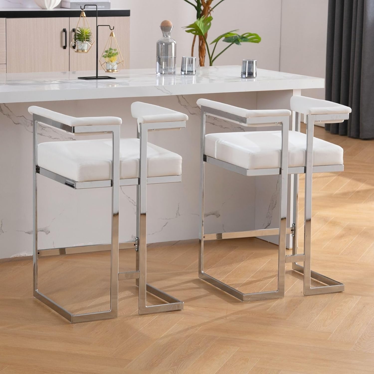 Modern Bar Stools Set of 2, 26" Counter Height Stool with Chrome Finish Metal