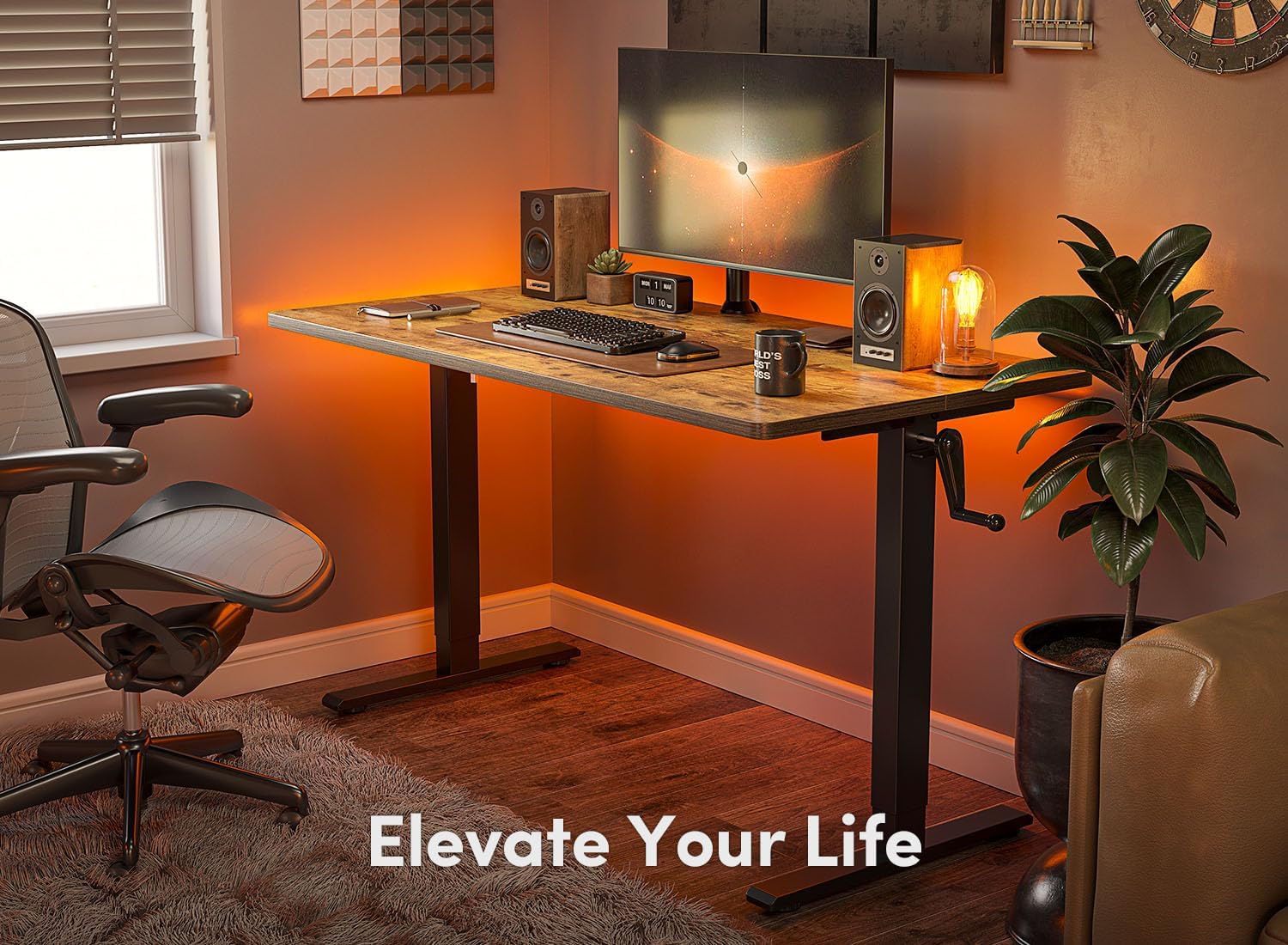 Crank Height Adjustable Desk, 48 Inches Manual Standing Desk