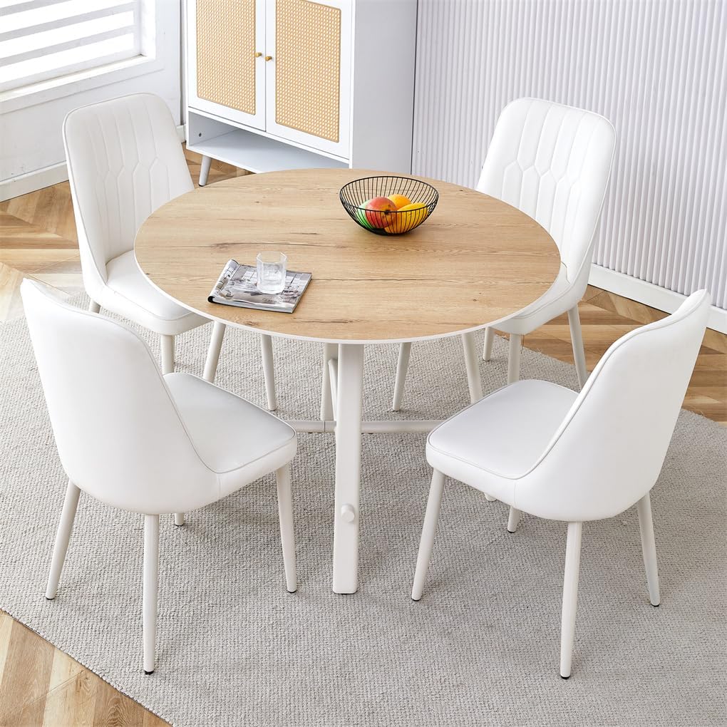 42'' Round Dining Table Set for 4, White Dining Table Set for Small Space
