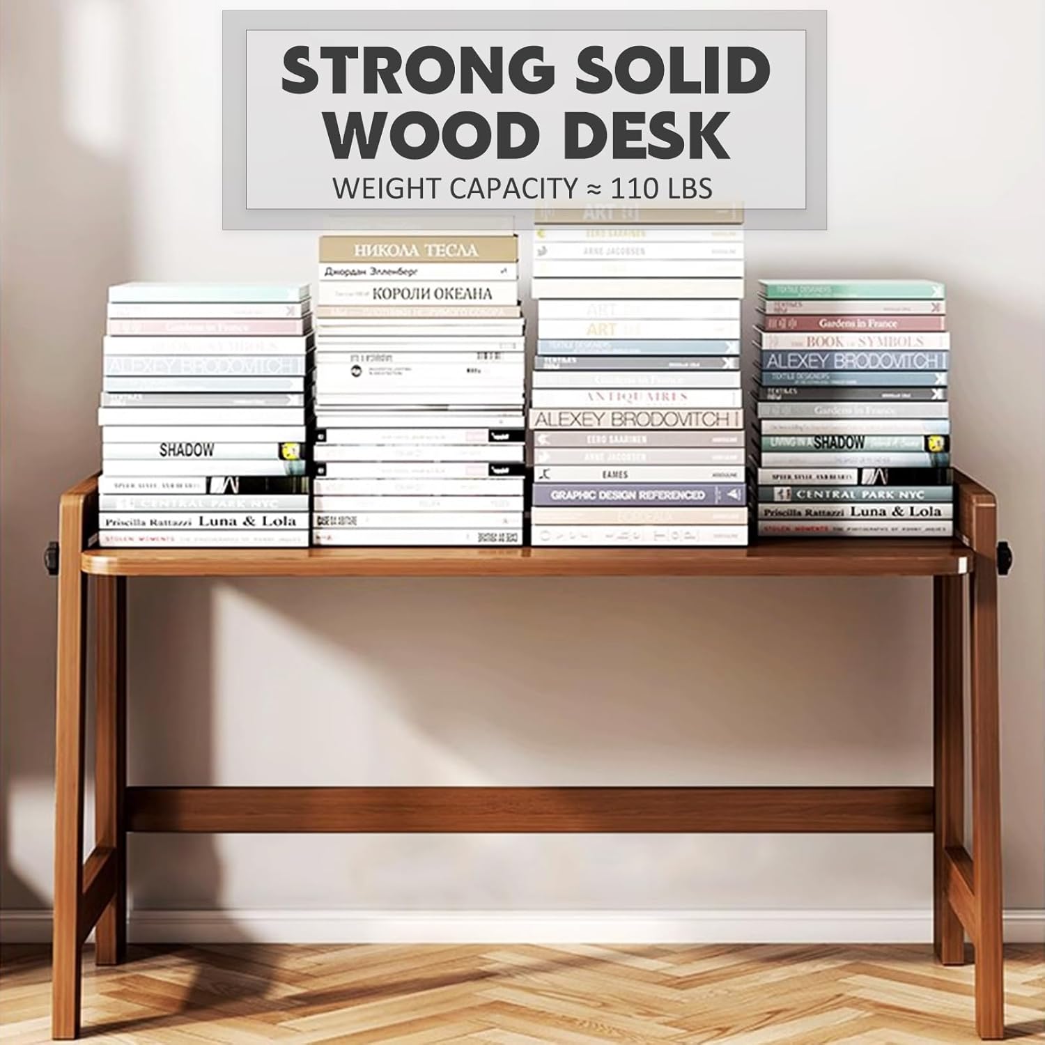 Solid Wood Folding Desk Mid Century Modern Desk, 39'' Foldable Writing Computer Desk for Home Office, Simple Study Makeup Workstation