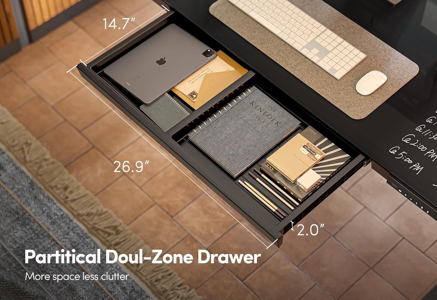 55 × 24 Electric Standing Desk with Drawers, Whole-Piece Glass Adjustable Height Desk