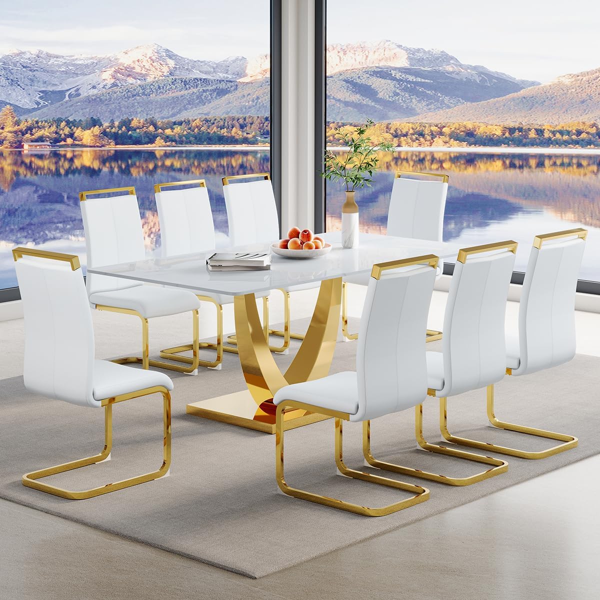 71'' Dining Table Set for 8, Modern Dining Table Set 8