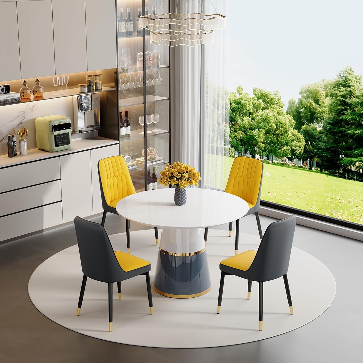 Round Dining Table Set for 4, 45'' White Round Dining Table Set 4