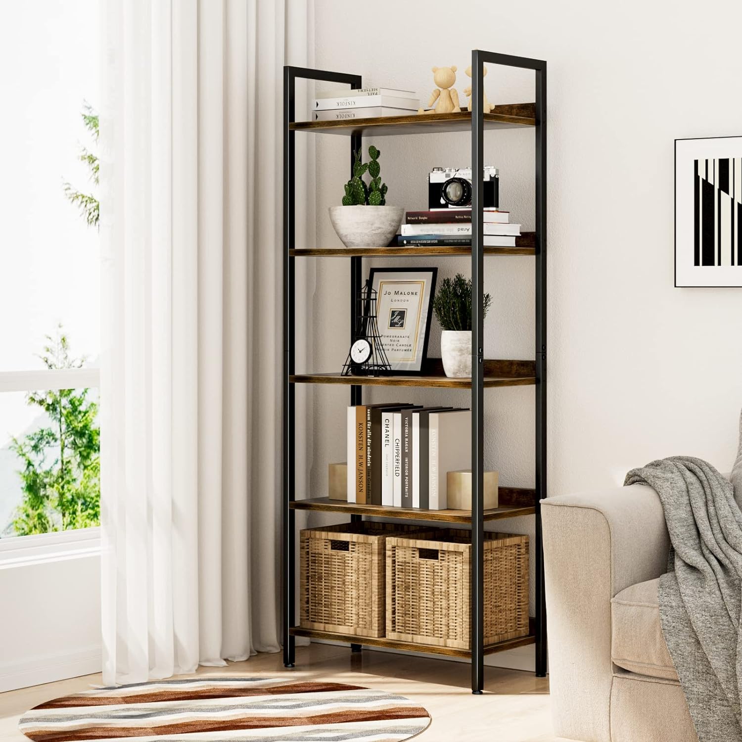 5 Tier Bookshelves, Home Office Bookcase Shelf Storage Organizer, Free Standing Storage Shelving Unit